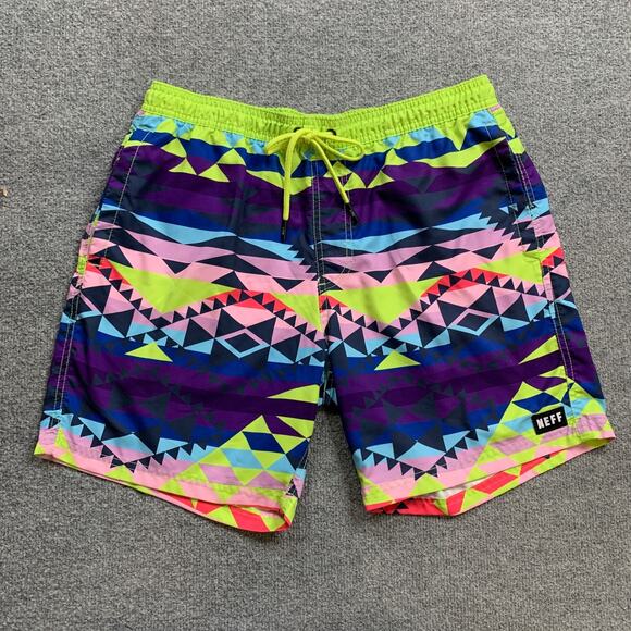 Neff Shorts Mens L Large Geometric Untraditional Hot Tub Unlined Swim Trunks - Picture 2 of 13